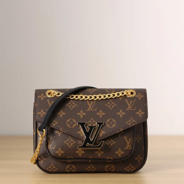 Louis Vuitton Passy Chain Shoulder Bag Monogram Canvas Brown